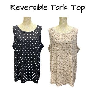 Susan Graver Liquid Knit Reversible Polka Dot Tank Top Plus 2X Black Neutral Tan